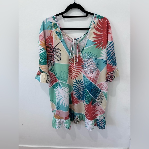 Tropical Leaf Print Bathing Suite Cover Up - Picture 9 of 12